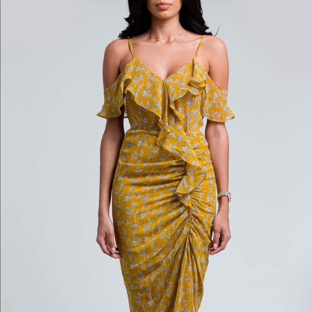Yellow Floral Ruffle Dress - Picture 4 of 4